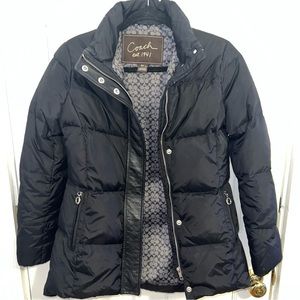 Coach Black Down Puffer Coat With Leather Trim. Excellent condition
